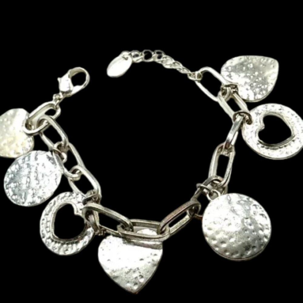 Claire's Hammered Hearts and Circles Silver-tone Link Bracelet 8"
